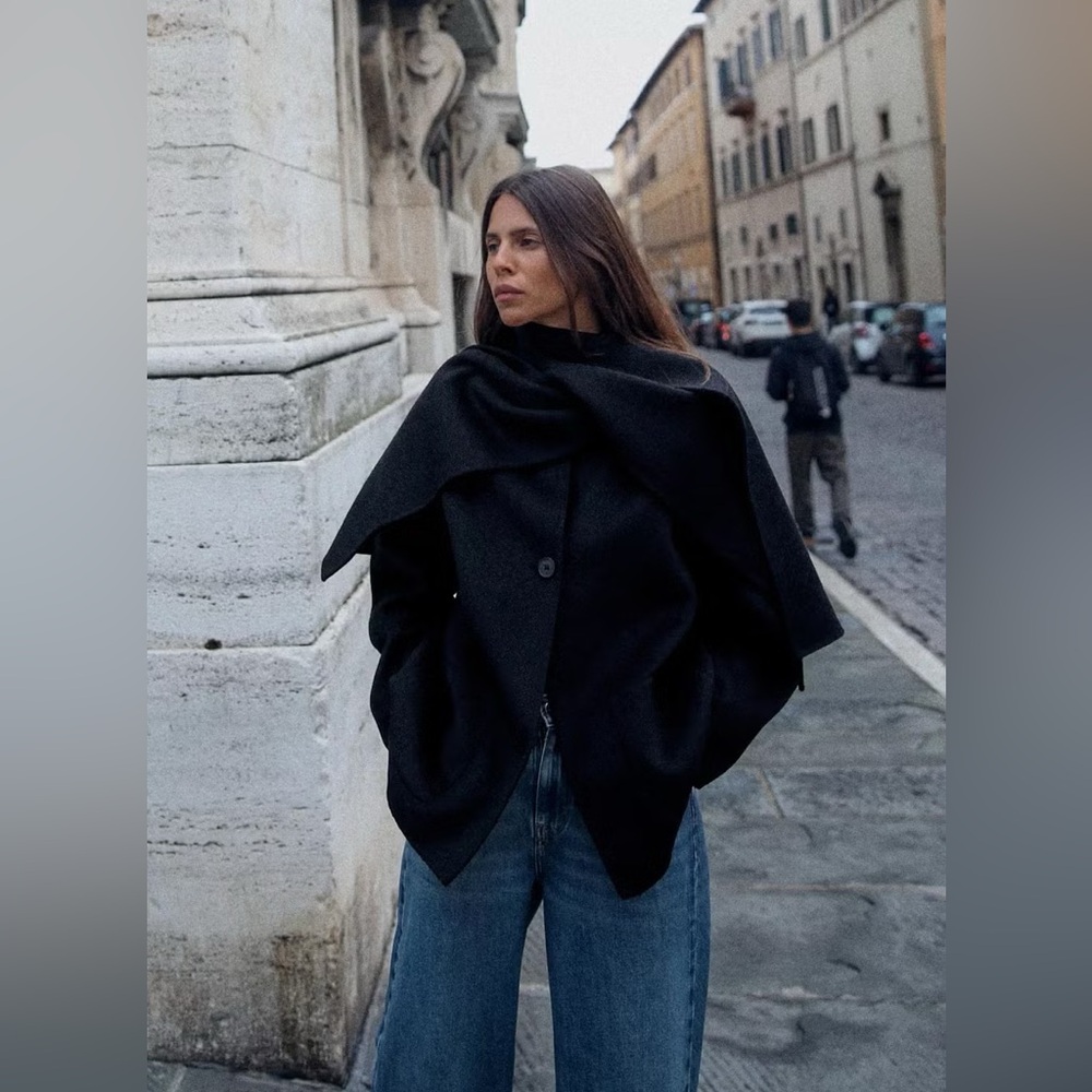 Zara Wool Blend Coat With Scarf